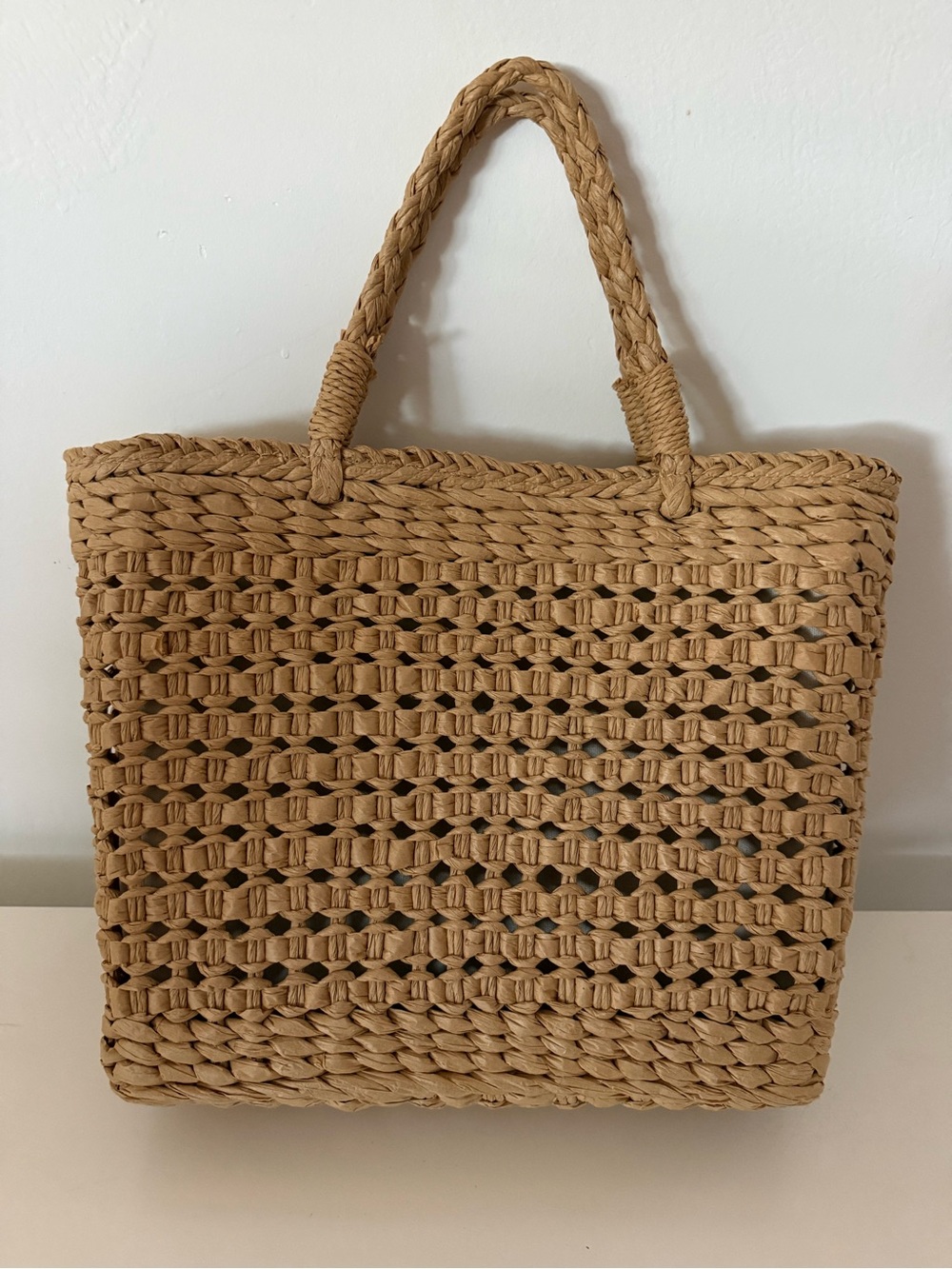Hat Attack Natural Woven Tote in Tan - Picture 1 of 6